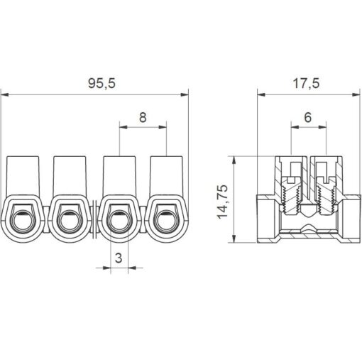Listwa zaciskowa śrubowa termoplastyczna MT 104 N - 2,5 mm² - 12-torowa - obrazek 2