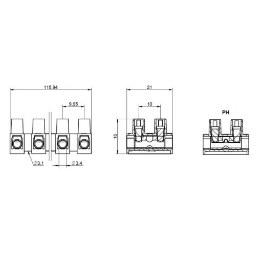 Listwa zaciskowa śrubowa termoplastyczna MT 1106 PH - 6 mm² - 12-torowa - obrazek 2