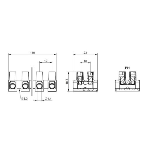 Listwa zaciskowa śrubowa termoplastyczna MT 1110 PH - 10 mm² - 12-torowa - obrazek 2