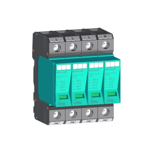 Ogranicznik przepięć PO II 4 LCF 280V 4P Typ 2 40kA 2kV (warystor szeregowo z iskiernikiem ‑ brak prądu upływu) Ograniczniki typu II (Klasa C+D)